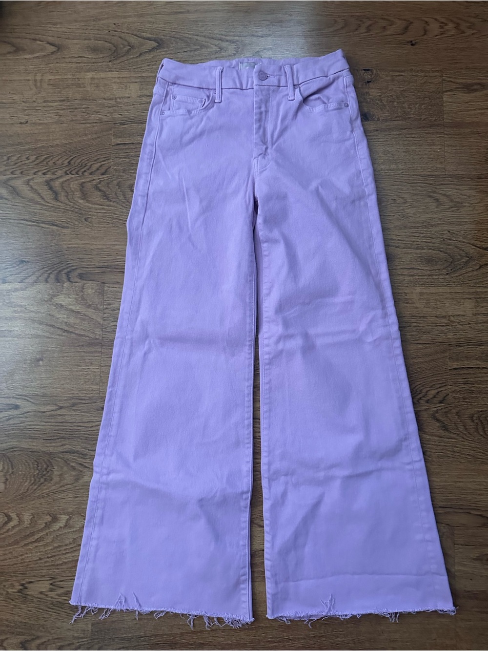 MOTHER Lavender Wide-Leg Flare Jeans 26 The Roller Sneak Second Chance raw hem